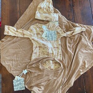 Kate Quinn Mushroom Print Footie in Tan and Brown